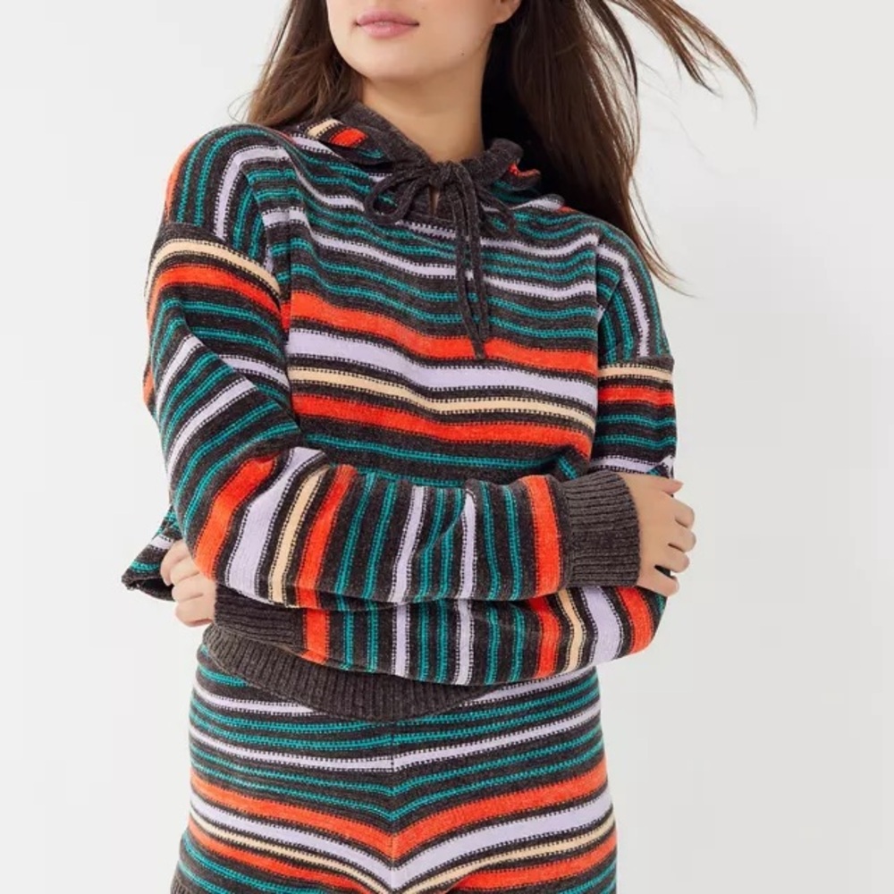 🔥3/$30🔥 Urban Outfitters Out From Under Chenille Striped Multicolor Hoodie XS